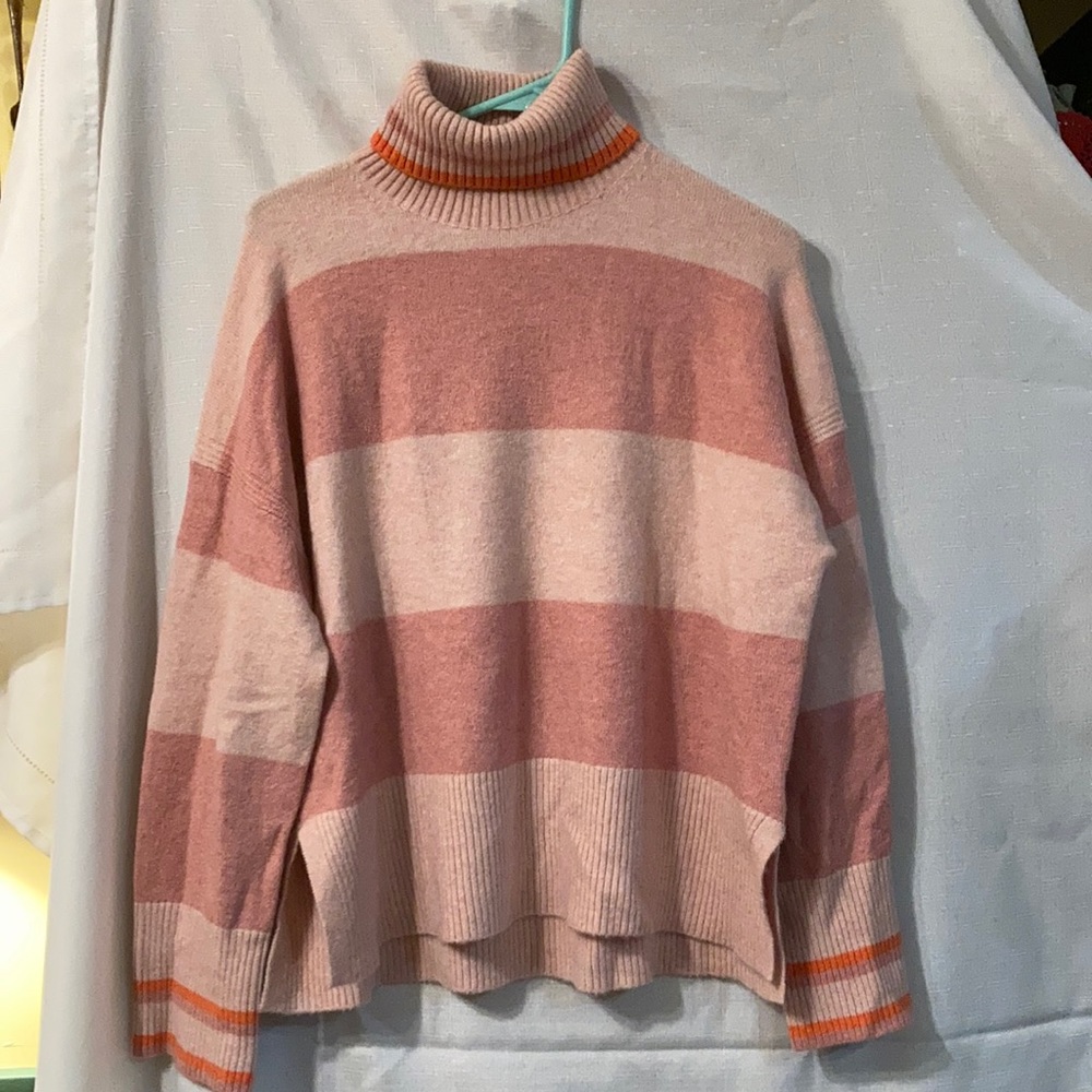 J. Crew Striped Turtleneck. Size M. Light Pink. New W/O Tags.